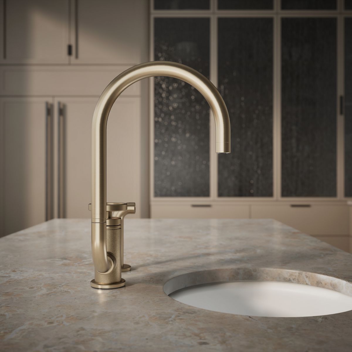 KOHLER Billet™ Single-handle bar sink faucet with two-function extended-reach spout and side sprayer