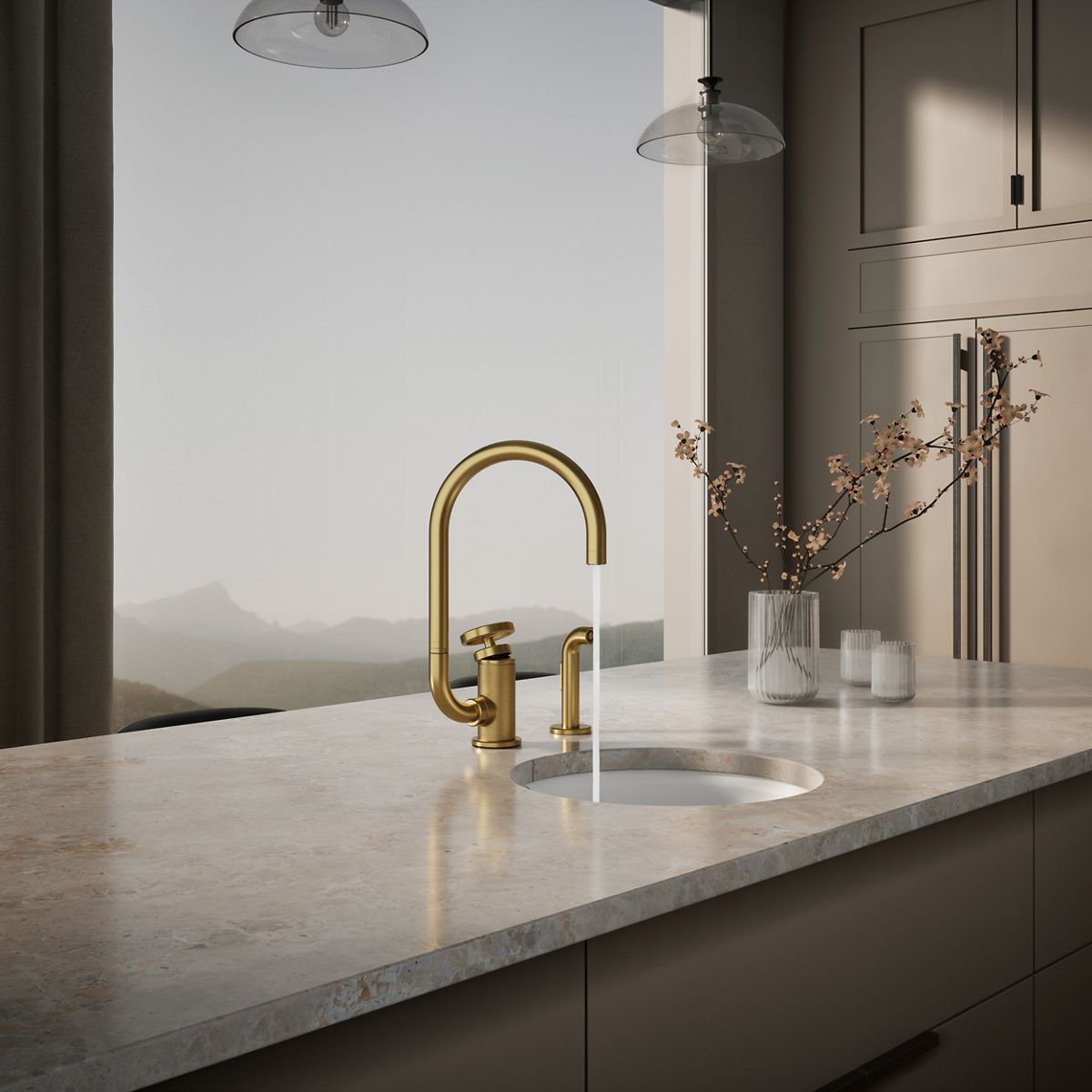 KOHLER Billet™ Single-handle bar sink faucet with two-function extended-reach spout and side sprayer