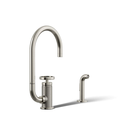 KOHLER Billet™ Single-handle bar sink faucet with two-function extended-reach spout and side sprayer