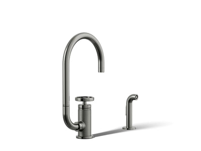 KOHLER Billet™ Single-handle bar sink faucet with two-function extended-reach spout and side sprayer