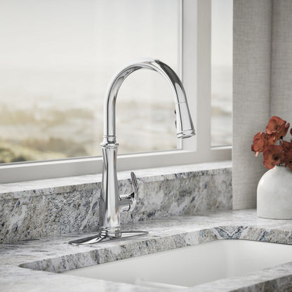 KOHLER K-29108 Bellera Touchless pull-down kitchen sink faucet with three-function sprayhead