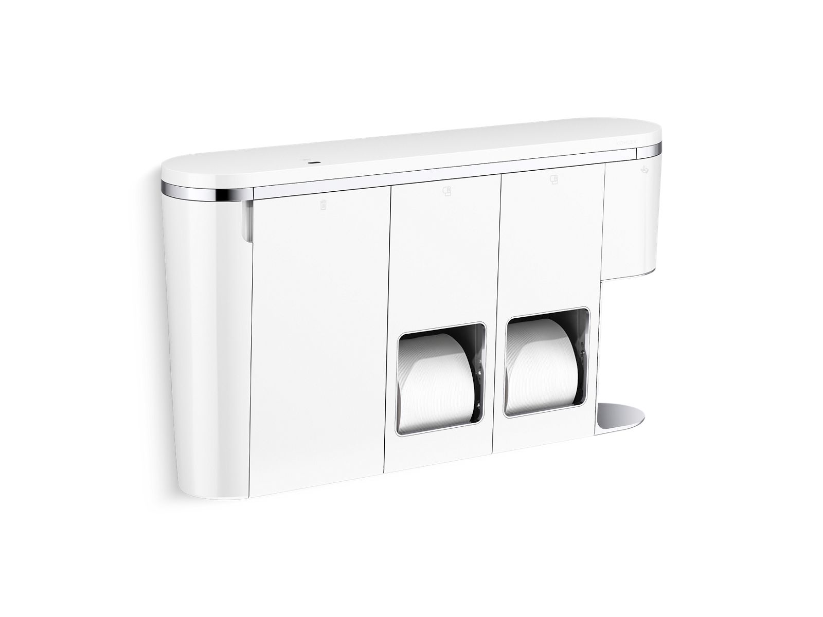 KOHLER K-29154-RWW Clean Haven Hygiene Station with Dual Toilet Paper Dispenser, Right Mount, Polished Chrome - 3/4 view of p