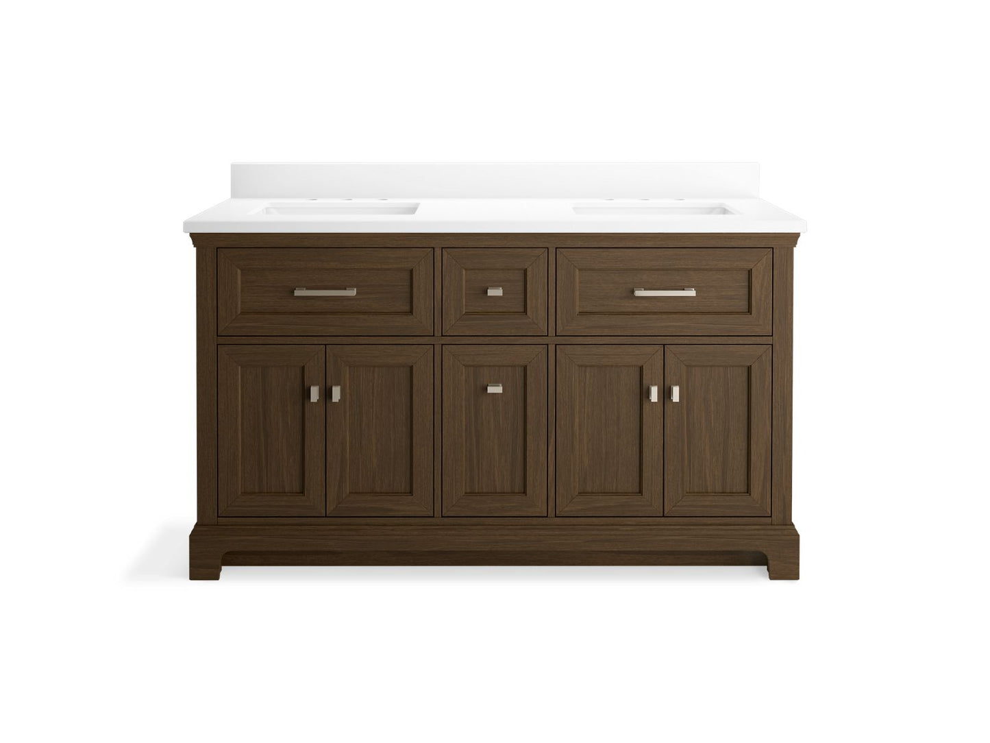 KOHLER K-29263-BD1 Charlemont 60" bathroom vanity cabinet with sinks and quartz top