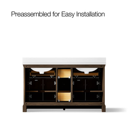 KOHLER K-29263-BD1 Charlemont 60" bathroom vanity cabinet with sinks and quartz top