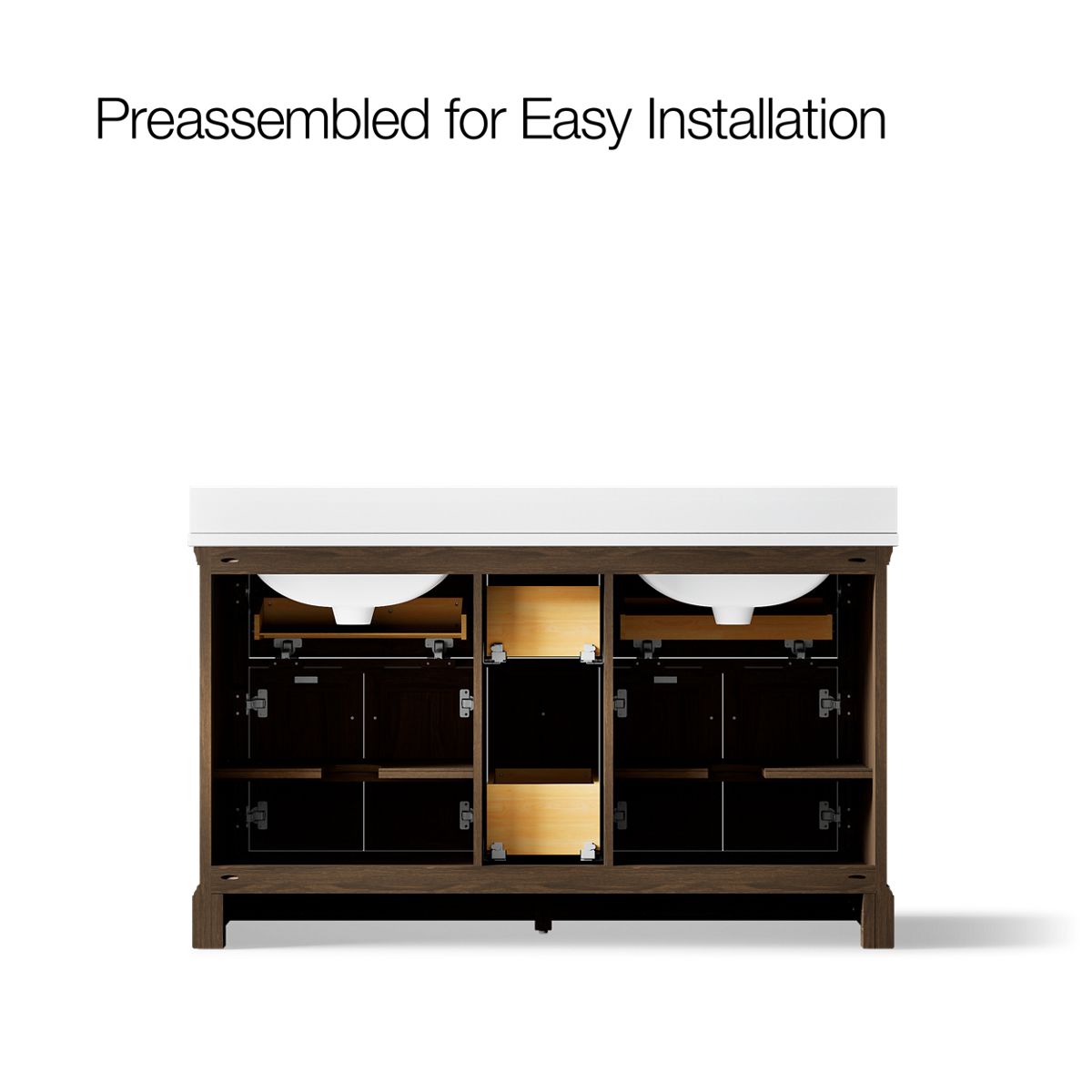 KOHLER K-29263-BD1 Charlemont 60" bathroom vanity cabinet with sinks and quartz top