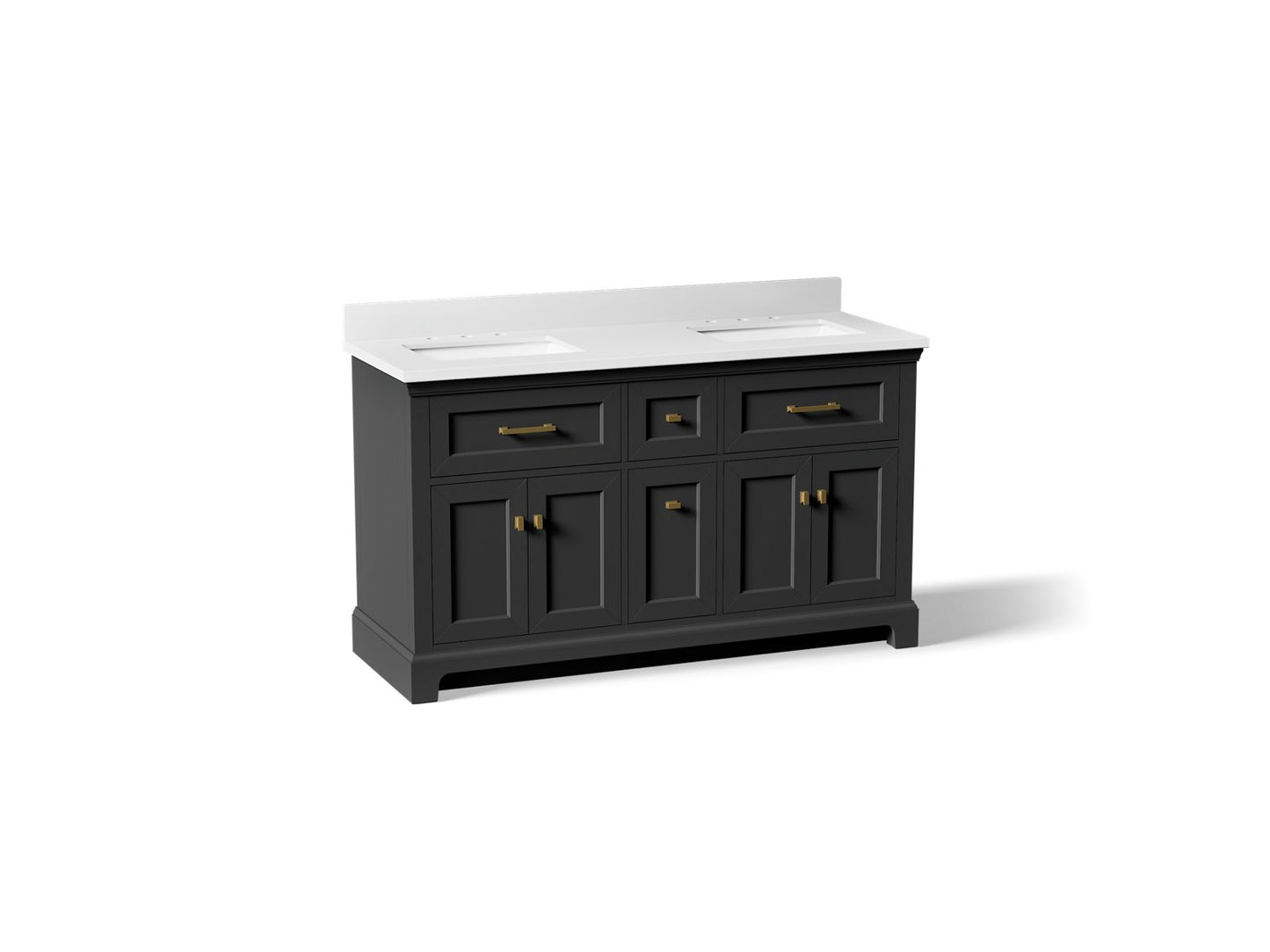 KOHLER K-29263-BD1 Charlemont 60" bathroom vanity cabinet with sinks and quartz top