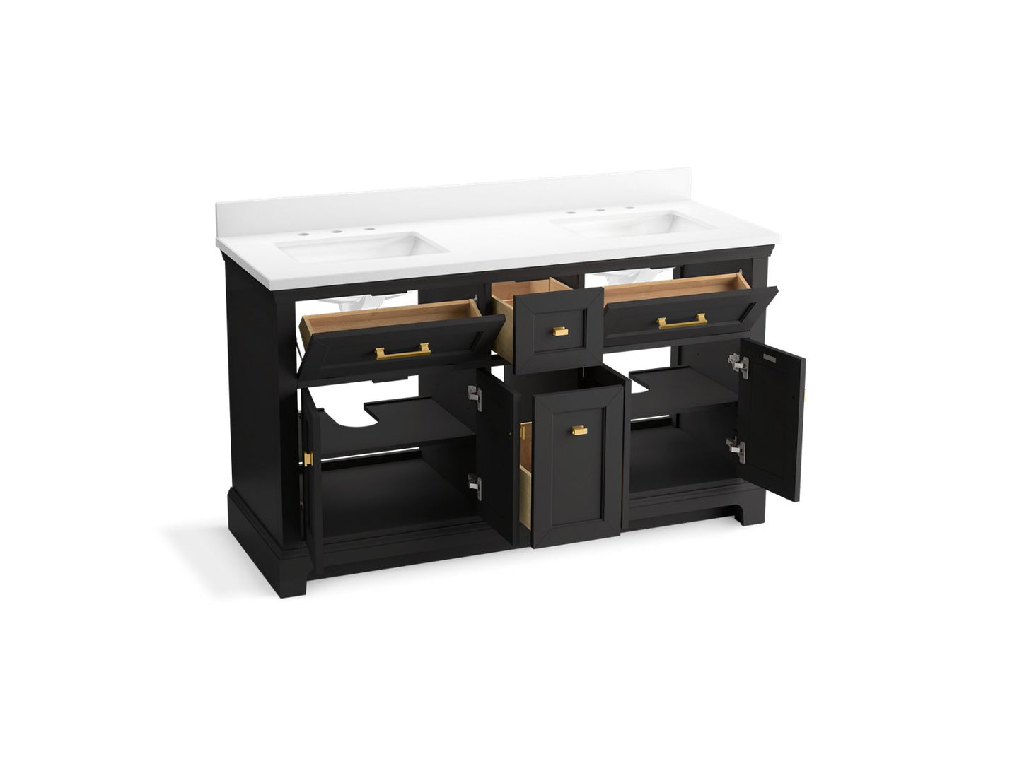 KOHLER K-29263-BD1 Charlemont 60" bathroom vanity cabinet with sinks and quartz top
