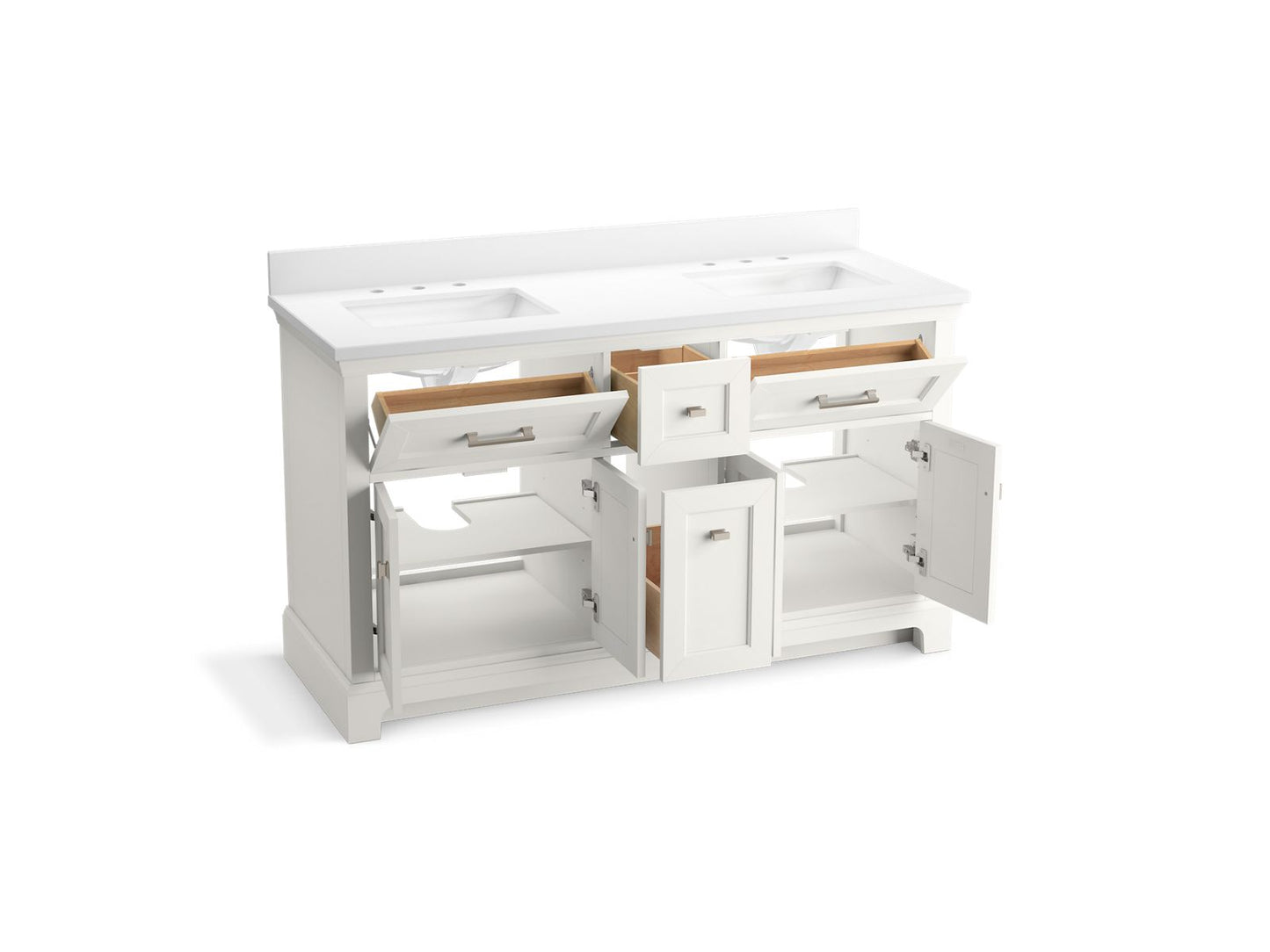 KOHLER K-29263-BD1 Charlemont 60" bathroom vanity cabinet with sinks and quartz top