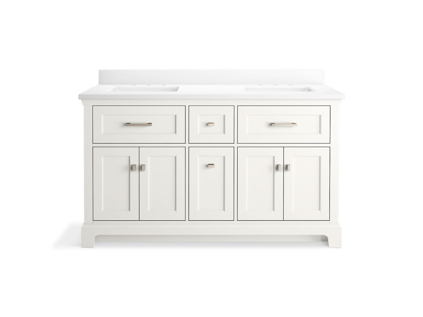 KOHLER K-29263-BD1 Charlemont 60" bathroom vanity cabinet with sinks and quartz top