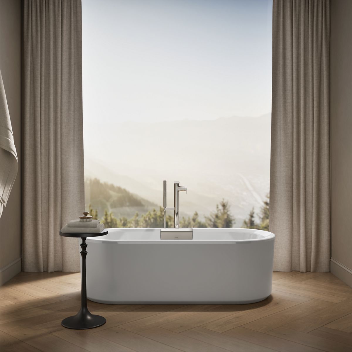 KOHLER K-29325-0 Volute 63" x 28-3/8" freestanding bath with shroud