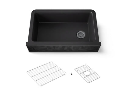 KOHLER K-29825 Cairn 34" undermount single-bowl farmhouse kitchen sink with faceted design