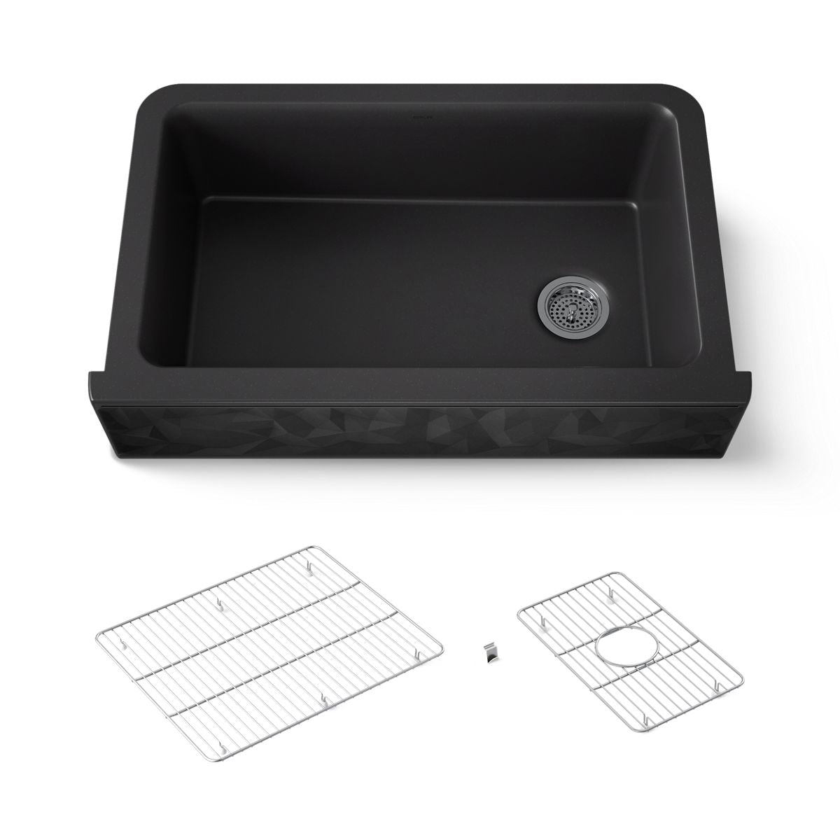 KOHLER K-29825 Cairn 34" undermount single-bowl farmhouse kitchen sink with faceted design