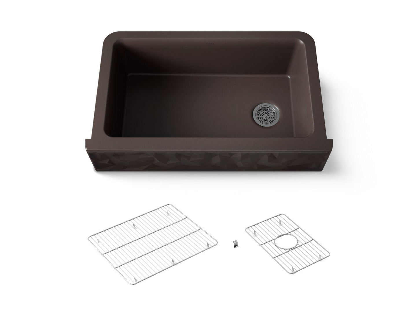 KOHLER K-29825 Cairn 34" undermount single-bowl farmhouse kitchen sink with faceted design