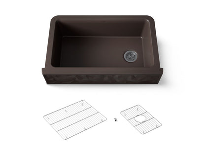 KOHLER K-29825 Cairn 34" undermount single-bowl farmhouse kitchen sink with faceted design