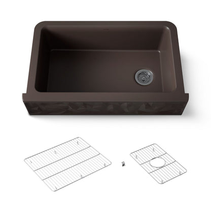 KOHLER K-29825 Cairn 34" undermount single-bowl farmhouse kitchen sink with faceted design