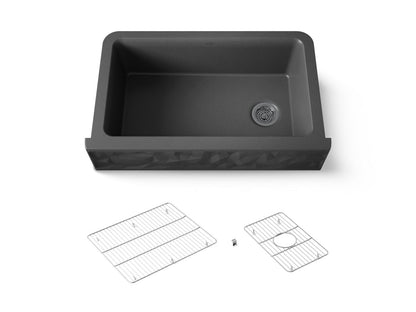 KOHLER K-29825 Cairn 34" undermount single-bowl farmhouse kitchen sink with faceted design