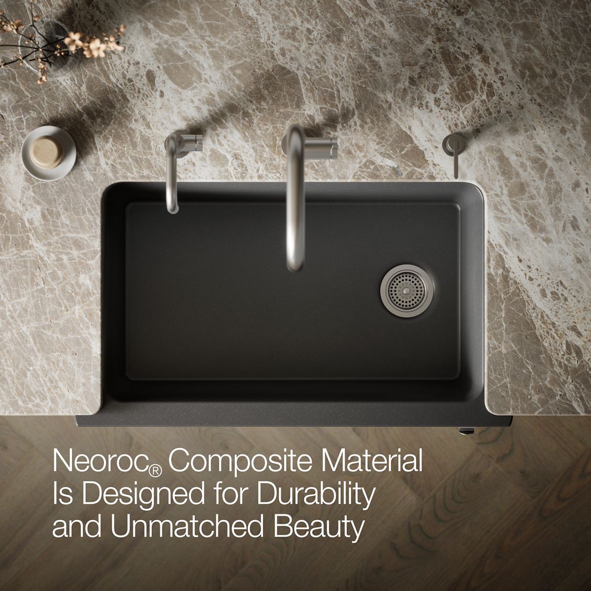KOHLER K-29825 Cairn 34" undermount single-bowl farmhouse kitchen sink with faceted design