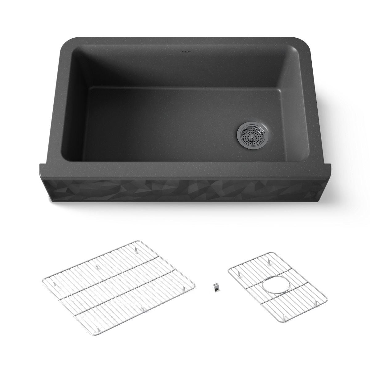 KOHLER K-29825 Cairn 34" undermount single-bowl farmhouse kitchen sink with faceted design