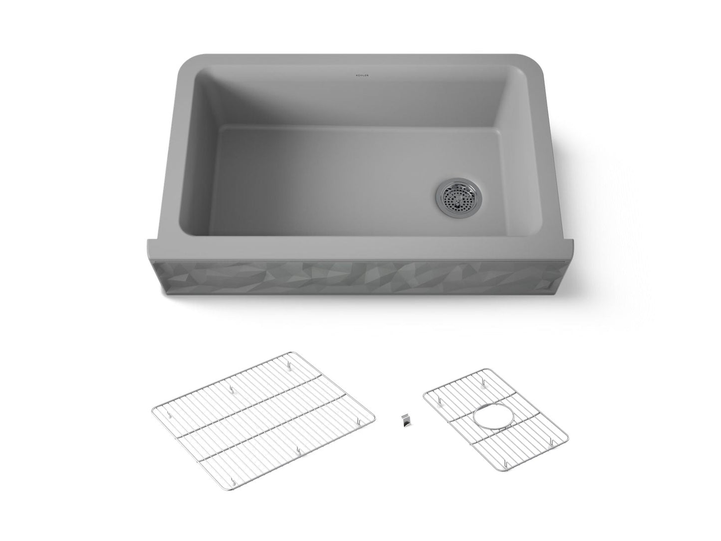 KOHLER K-29825 Cairn 34" undermount single-bowl farmhouse kitchen sink with faceted design