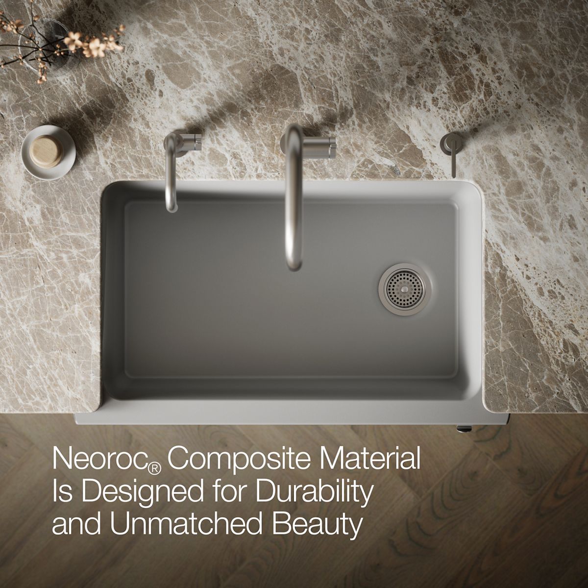 KOHLER K-29825 Cairn 34" undermount single-bowl farmhouse kitchen sink with faceted design