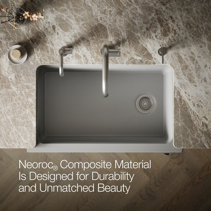 KOHLER K-29825 Cairn 34" undermount single-bowl farmhouse kitchen sink with faceted design