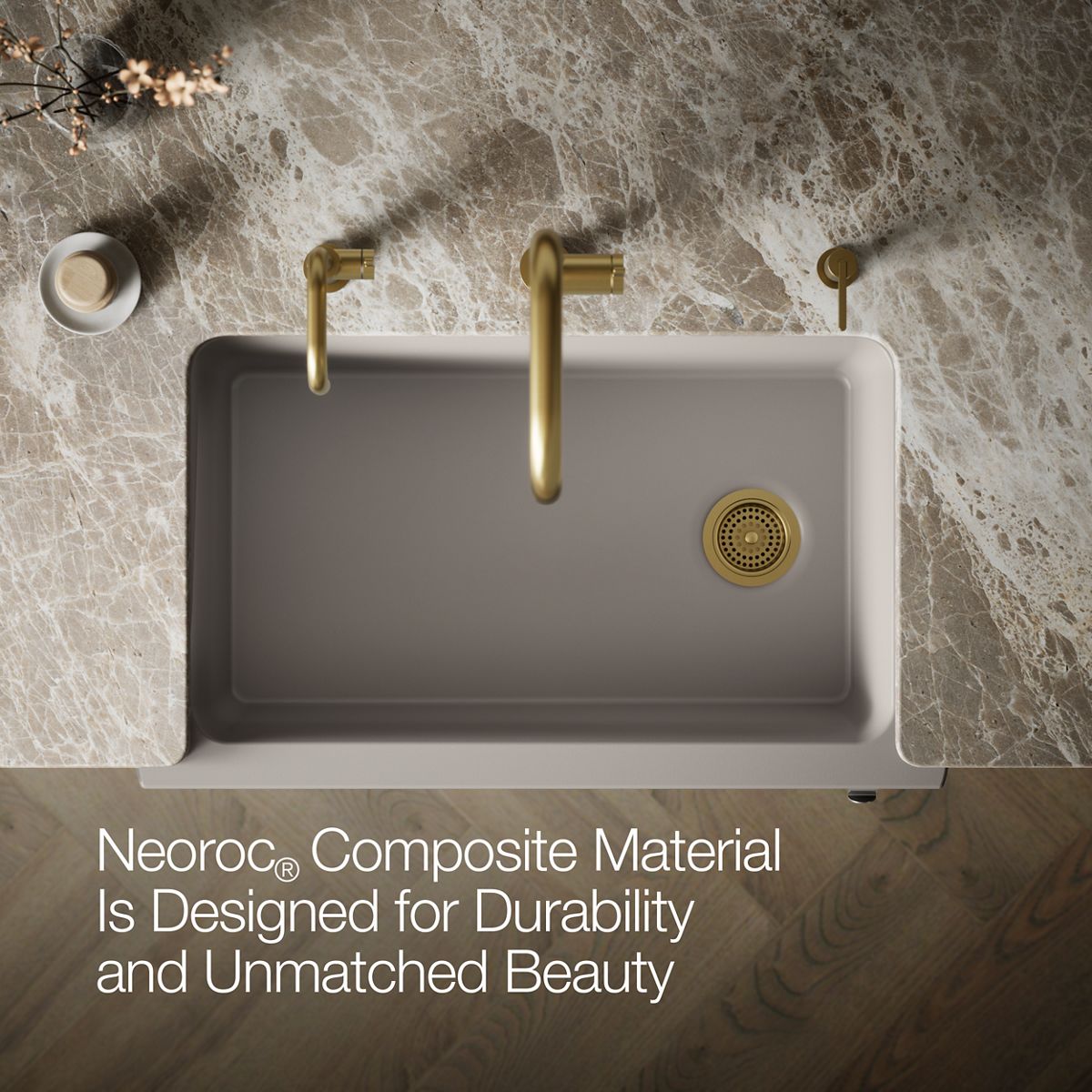 KOHLER K-29825 Cairn 34" undermount single-bowl farmhouse kitchen sink with faceted design
