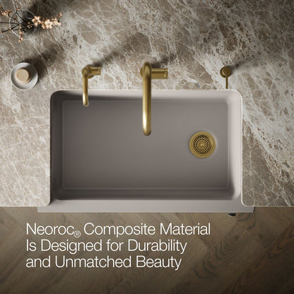 KOHLER K-29825 Cairn 34" undermount single-bowl farmhouse kitchen sink with faceted design