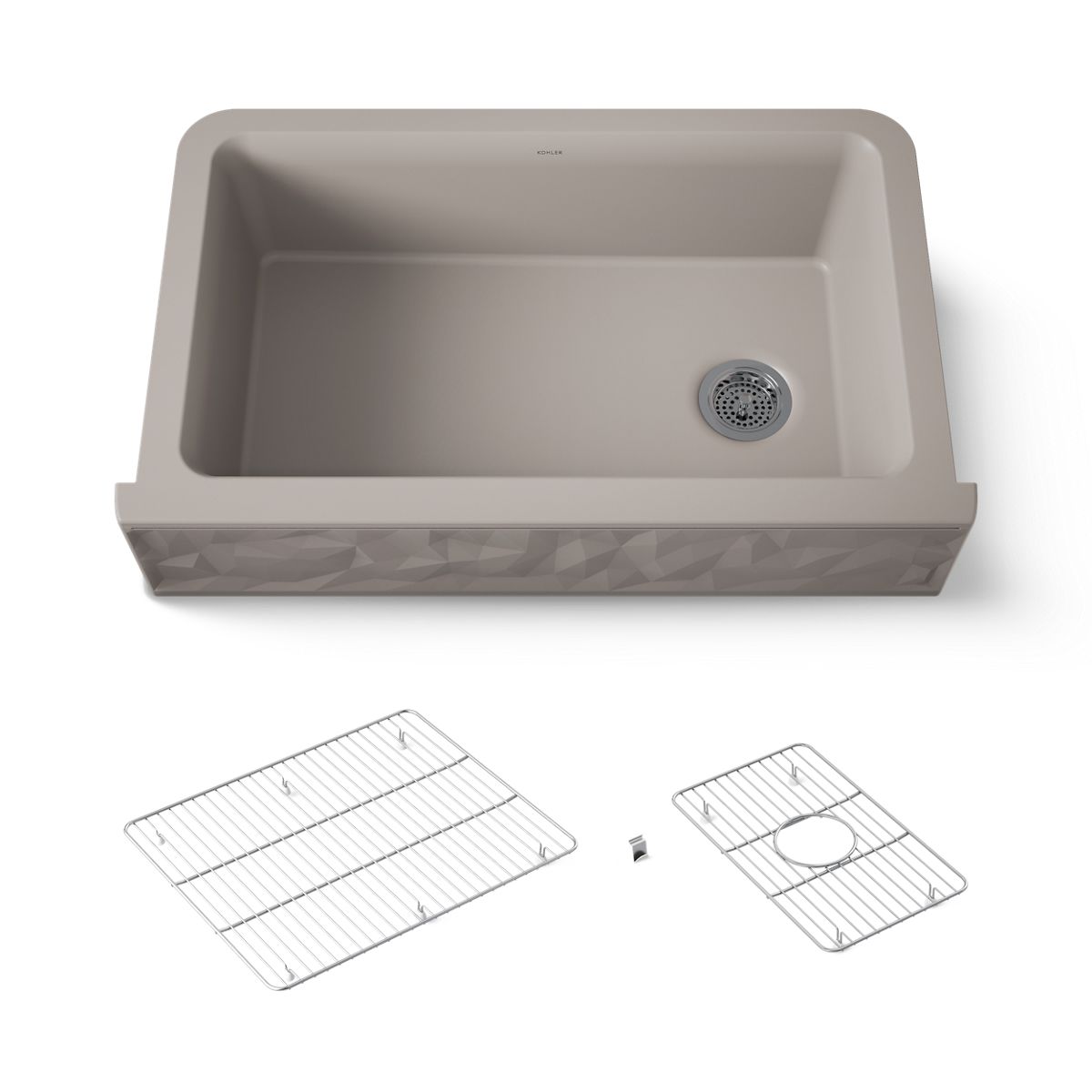 KOHLER K-29825 Cairn 34" undermount single-bowl farmhouse kitchen sink with faceted design