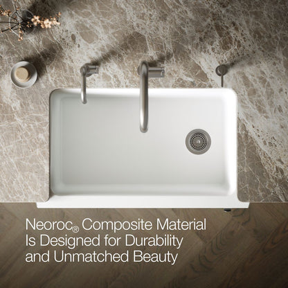 KOHLER K-29825 Cairn 34" undermount single-bowl farmhouse kitchen sink with faceted design