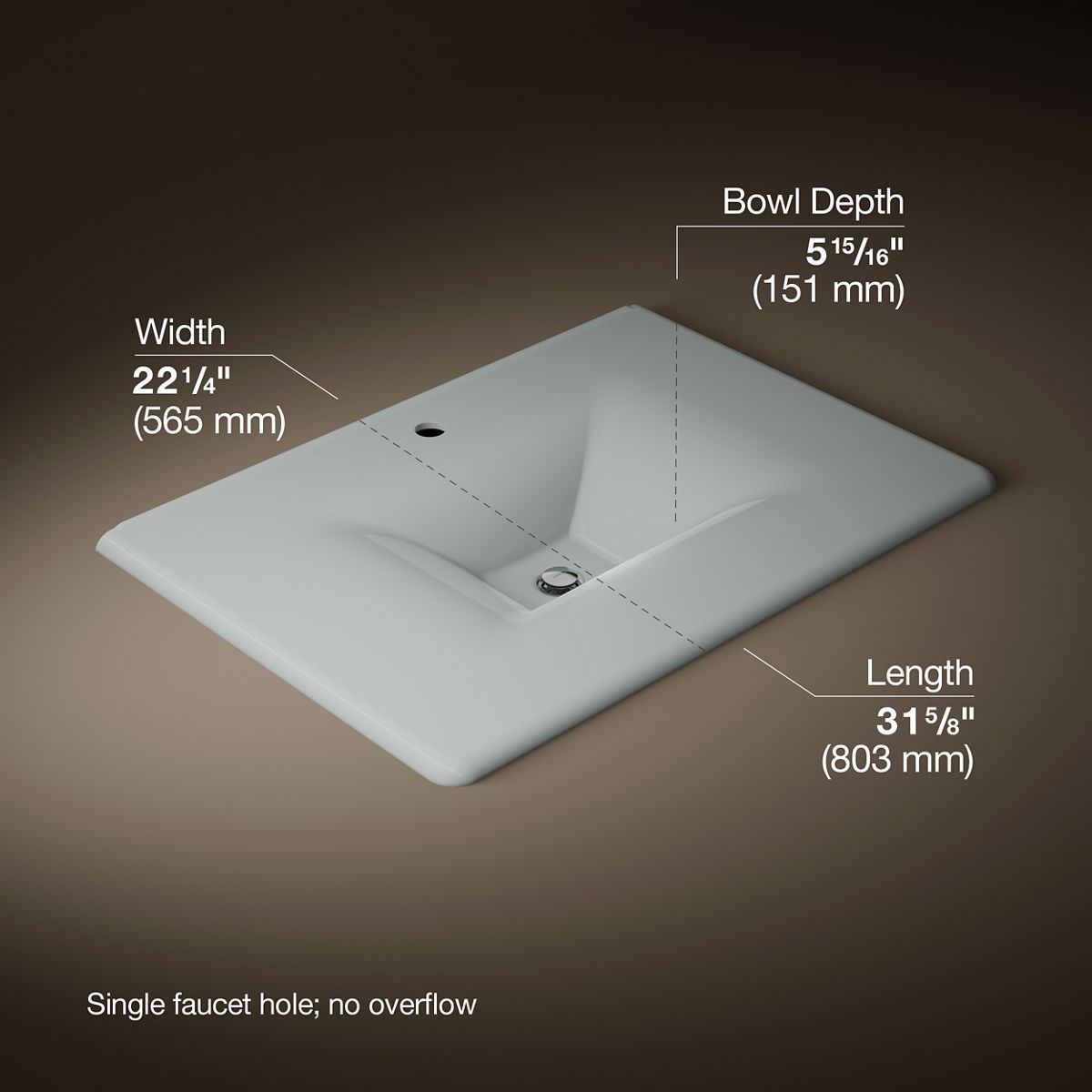 KOHLER Iron/Impressions 31" Enameled cast iron vanity top with integrated rectangular sink
