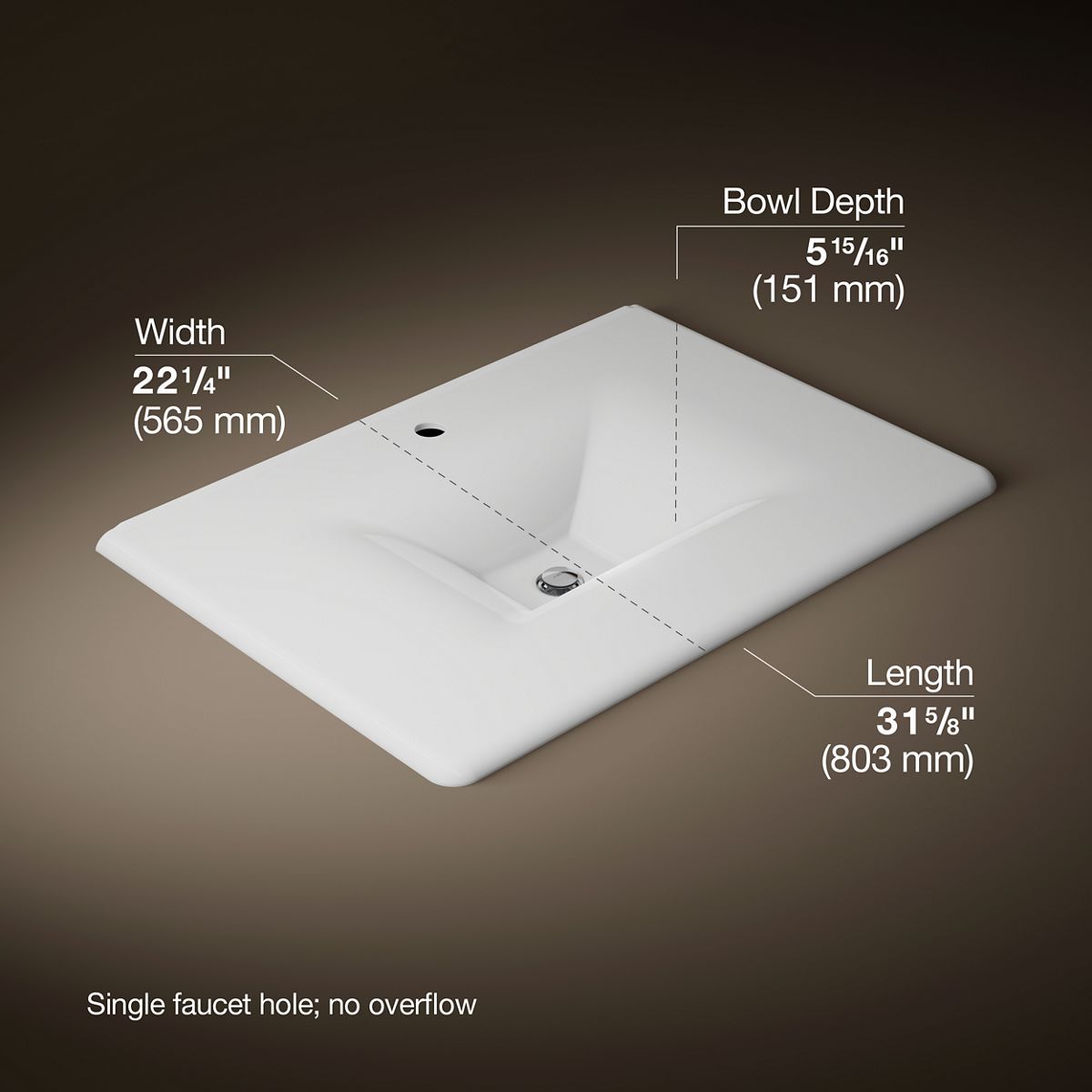 KOHLER Iron/Impressions 31" Enameled cast iron vanity top with integrated rectangular sink