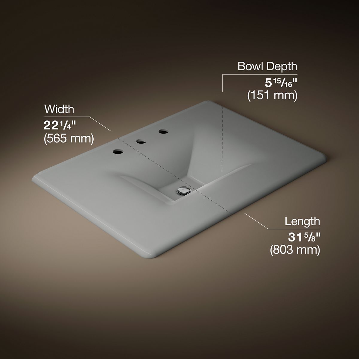 KOHLER Iron/Impressions 31" Enameled cast iron vanity top with integrated rectangular sink