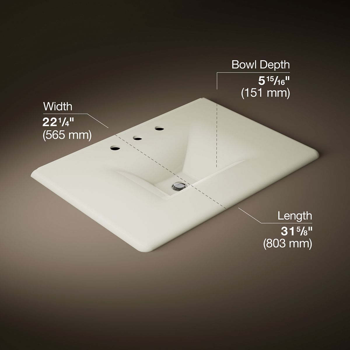 KOHLER Iron/Impressions 31" Enameled cast iron vanity top with integrated rectangular sink