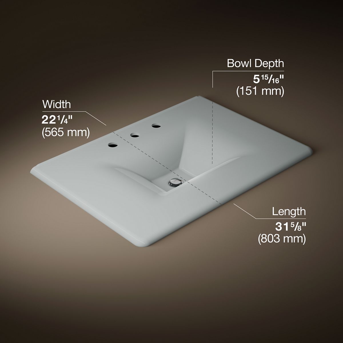 KOHLER Iron/Impressions 31" Enameled cast iron vanity top with integrated rectangular sink