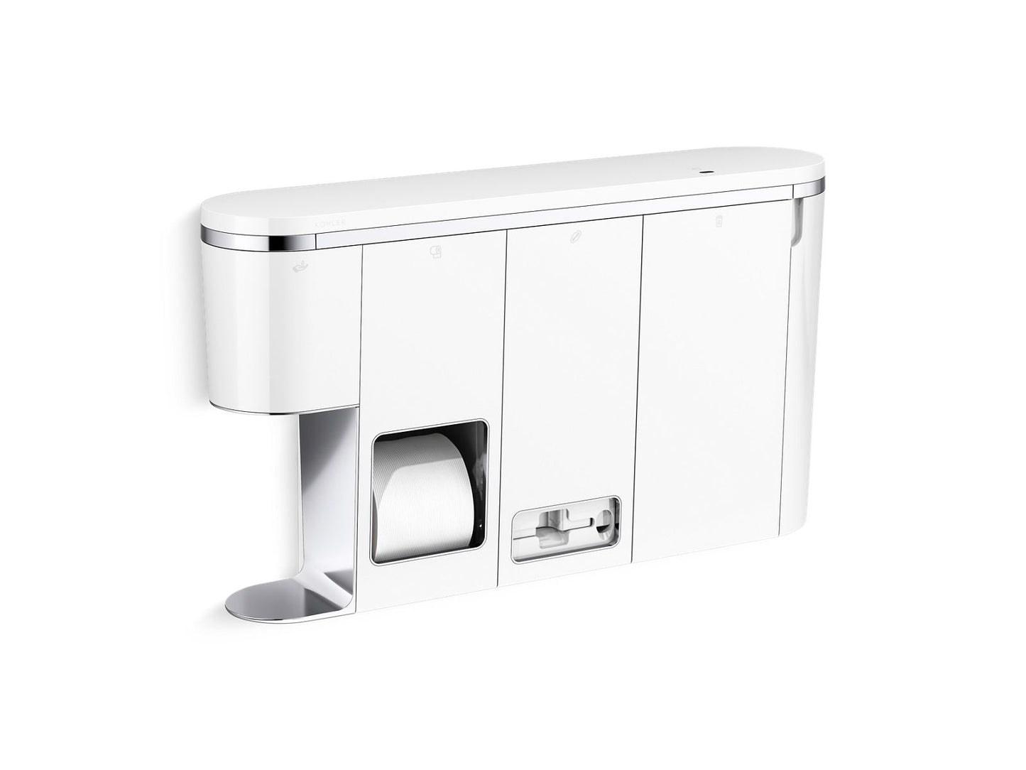 KOHLER K-30666-LWW Clean Haven Hygiene Station with Menstrual Product Dispenser, Left Mount, Polished Chrome - 3/4 view of pr