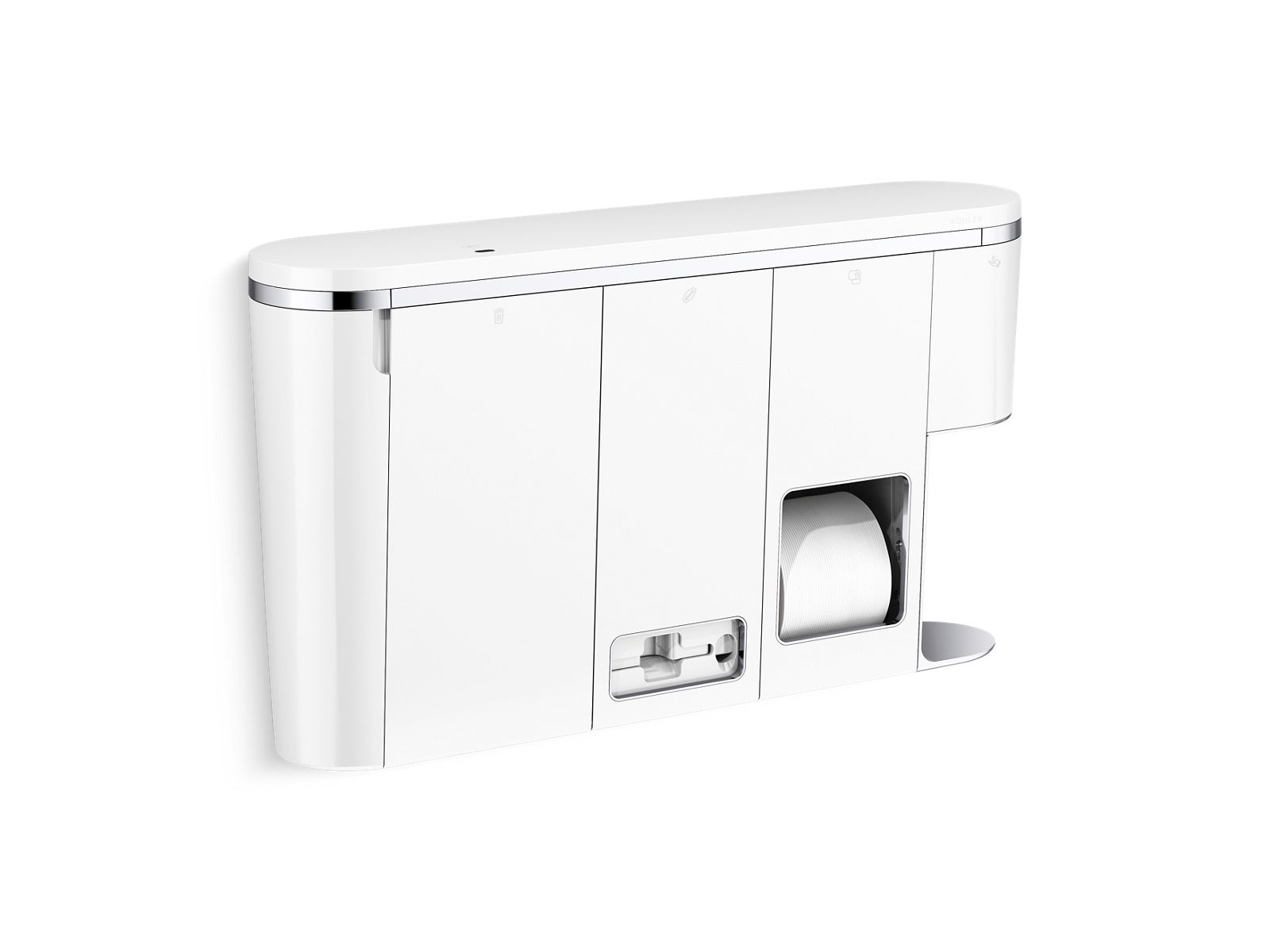 KOHLER K-30666-RWW Clean Haven Hygiene Station with Menstrual Product Dispenser, Right Mount, Polished Chrome - 3/4 view of p