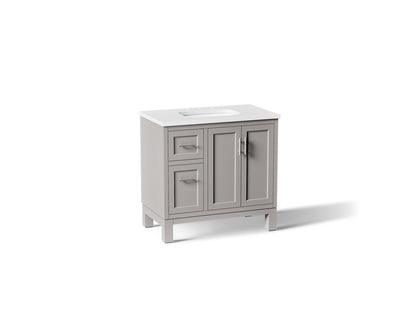 KOHLER K-31244-ASB Quo 36" Bathroom Vanity Cabinet with Sink and Quartz Top, Mohair Grey - 3/4 view of product