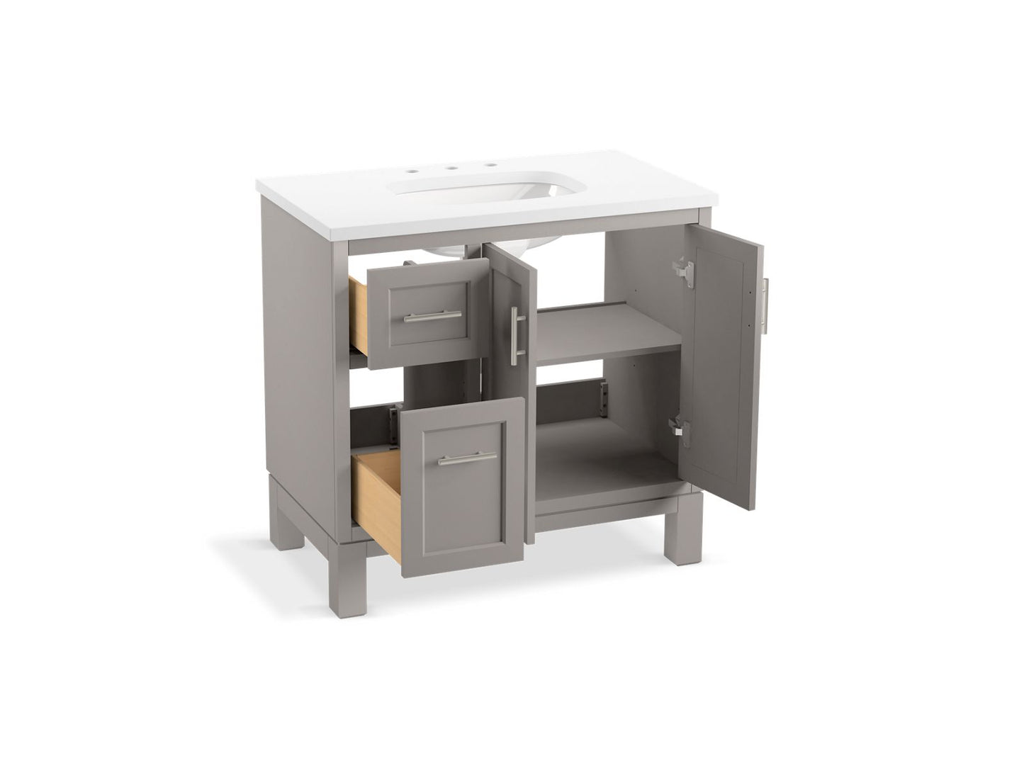 KOHLER K-31244-ASB Quo 36" bathroom vanity cabinet with sink and quartz top