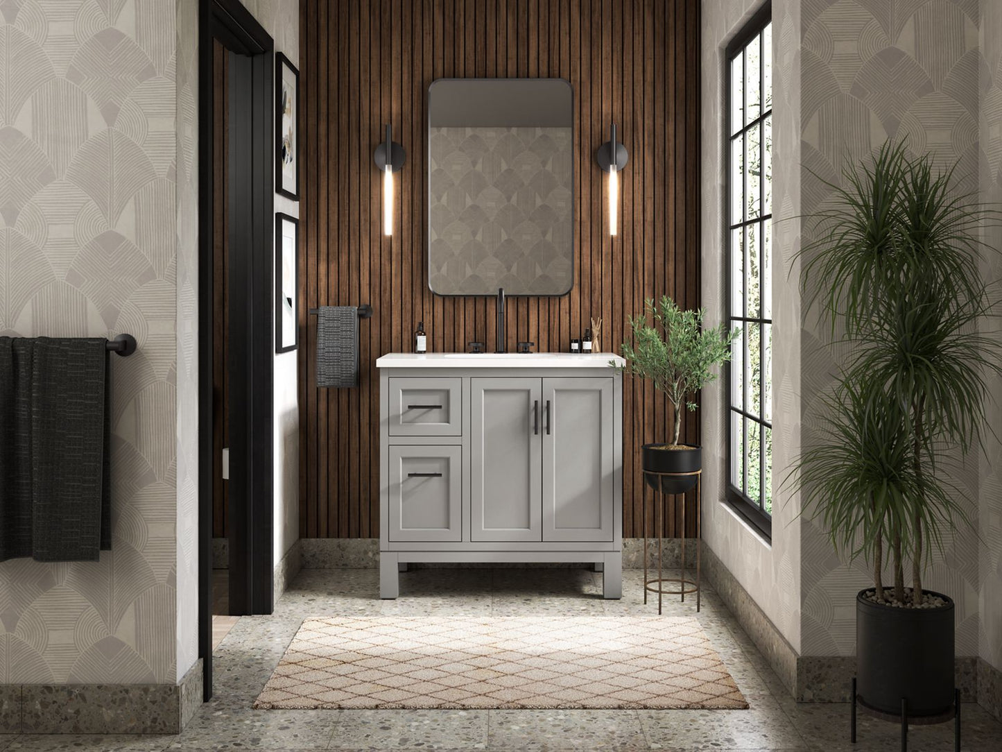 KOHLER K-31244-ASB Quo 36" bathroom vanity cabinet with sink and quartz top