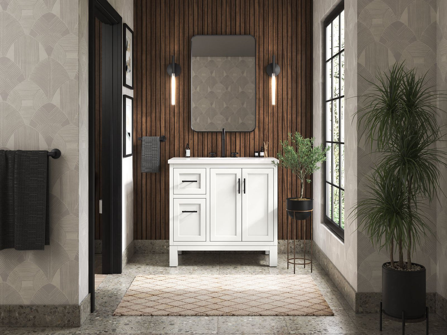 KOHLER K-31244-ASB Quo 36" bathroom vanity cabinet with sink and quartz top