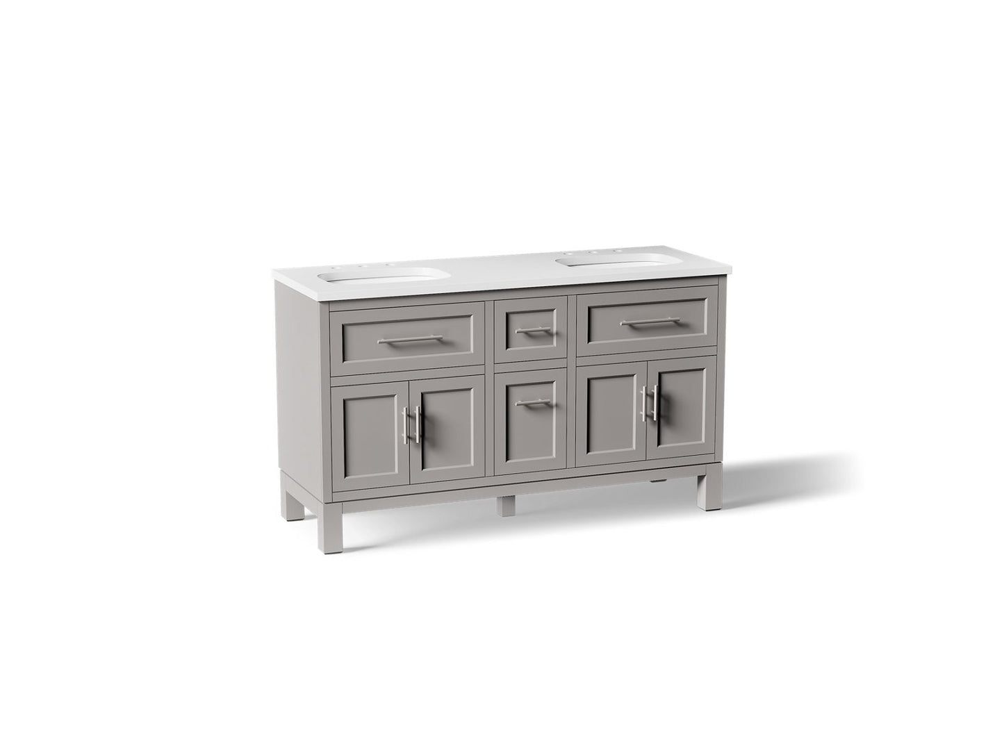 KOHLER K-31246-ASB Quo 60" bathroom vanity cabinet with sinks and quartz top
