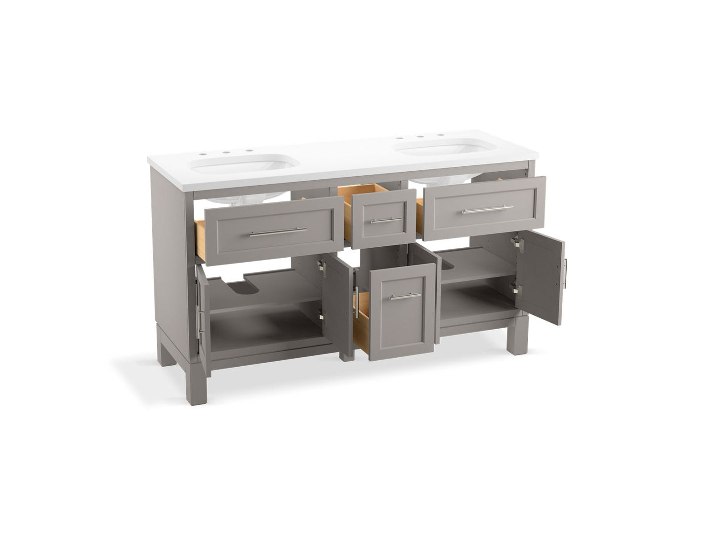 KOHLER K-31246-ASB Quo 60" bathroom vanity cabinet with sinks and quartz top