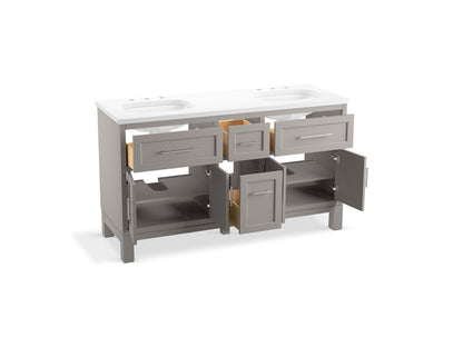 KOHLER K-31246-ASB Quo 60" bathroom vanity cabinet with sinks and quartz top