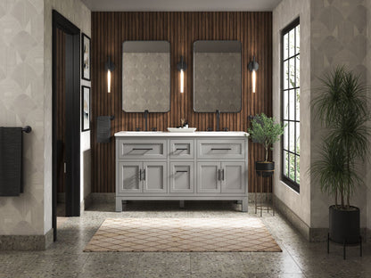 KOHLER K-31246-ASB Quo 60" bathroom vanity cabinet with sinks and quartz top
