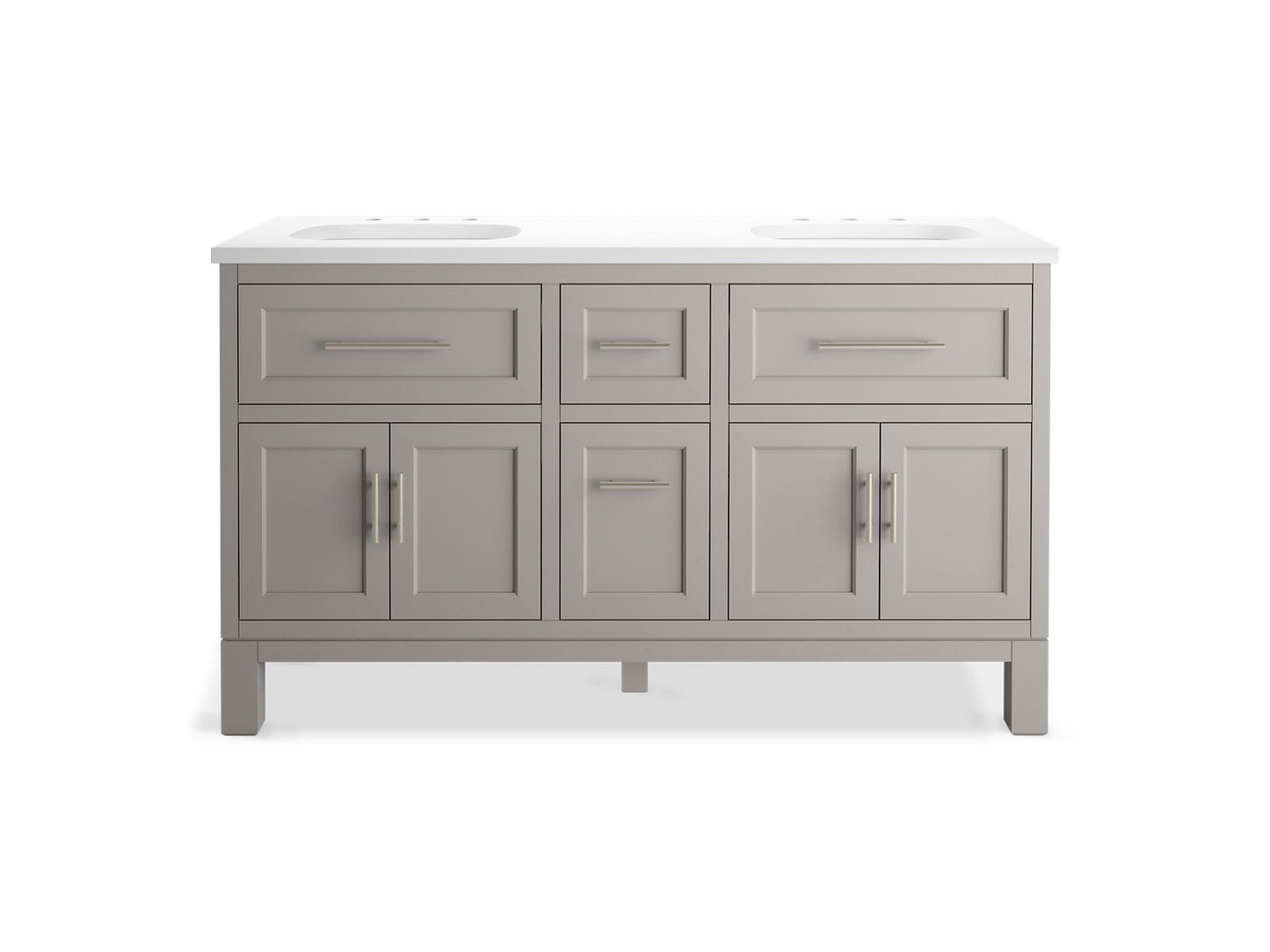KOHLER K-31246-ASB Quo 60" bathroom vanity cabinet with sinks and quartz top