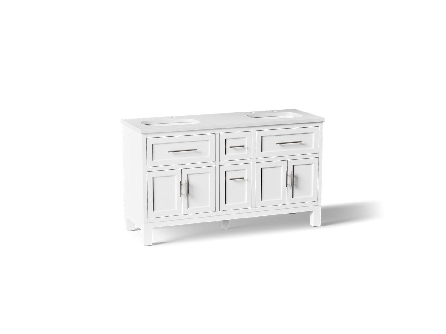 KOHLER K-31246-ASB Quo 60" bathroom vanity cabinet with sinks and quartz top