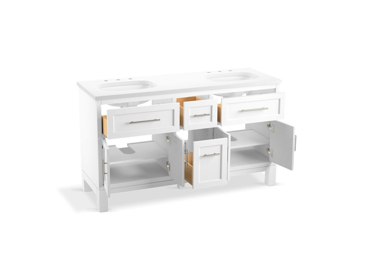 KOHLER K-31246-ASB Quo 60" bathroom vanity cabinet with sinks and quartz top