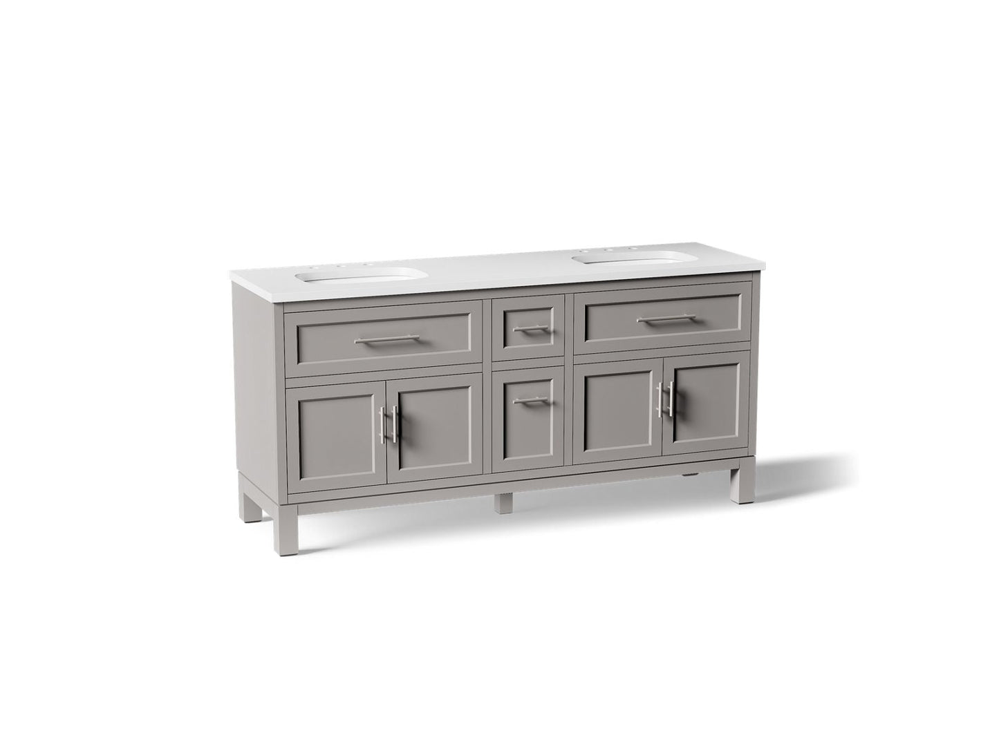 KOHLER K-31247-ASB Quo 72" bathroom vanity cabinet with sinks and quartz top