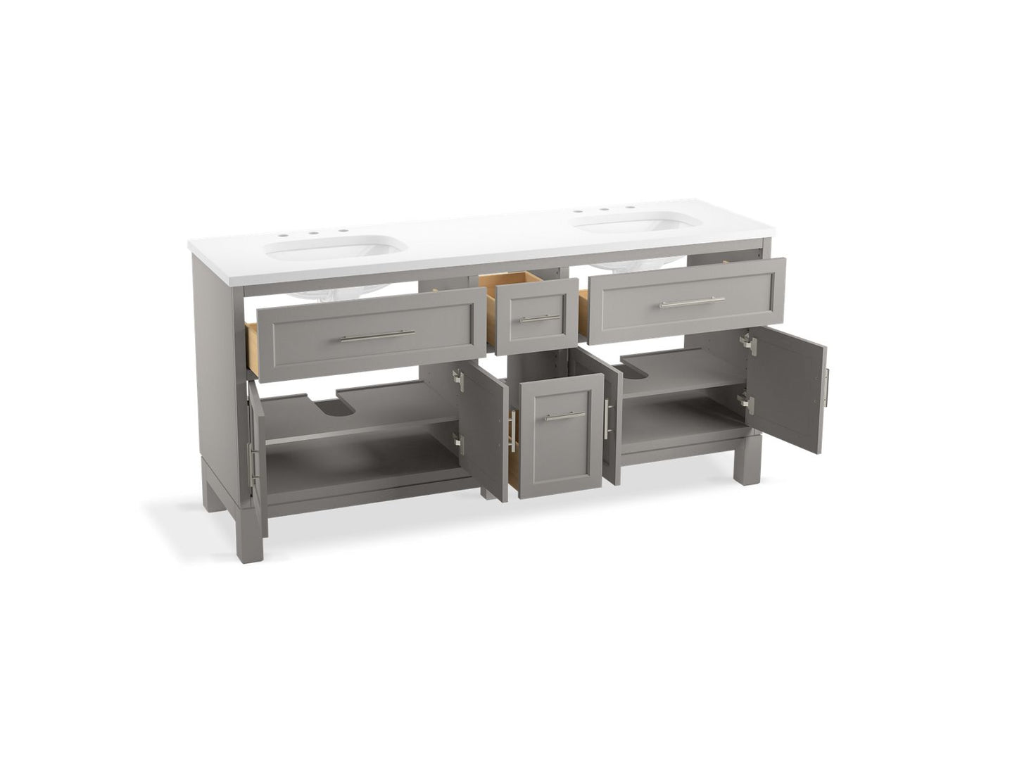 KOHLER K-31247-ASB Quo 72" bathroom vanity cabinet with sinks and quartz top