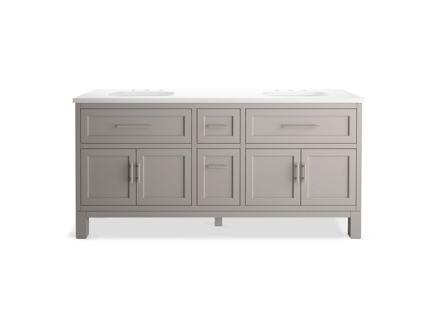 KOHLER K-31247-ASB Quo 72" bathroom vanity cabinet with sinks and quartz top